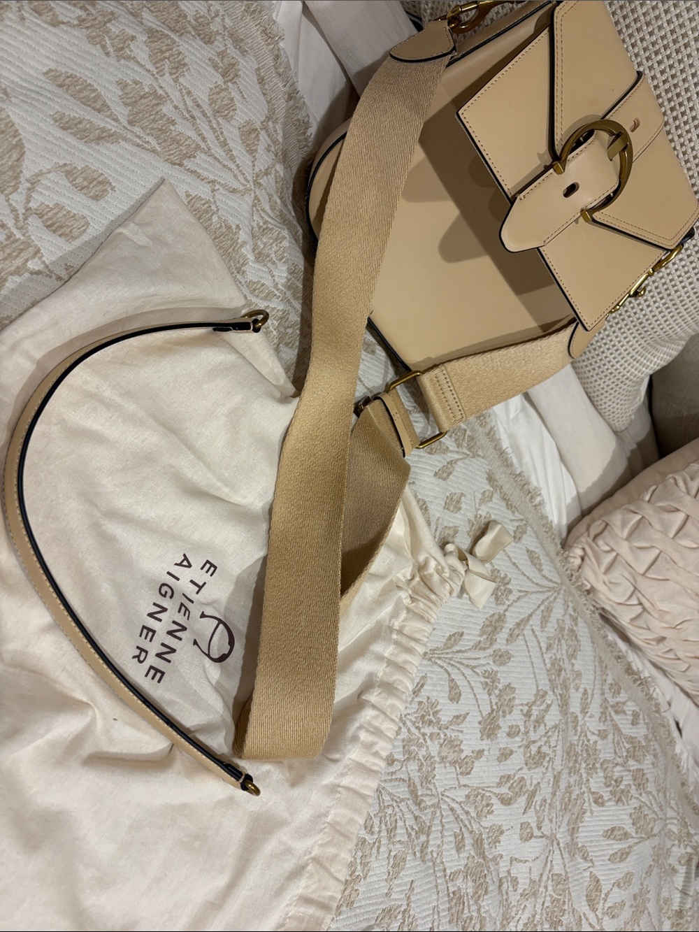 Etienne Aigner Cream Leather Crossbody with Gold Buckle - Picture 10 of 14